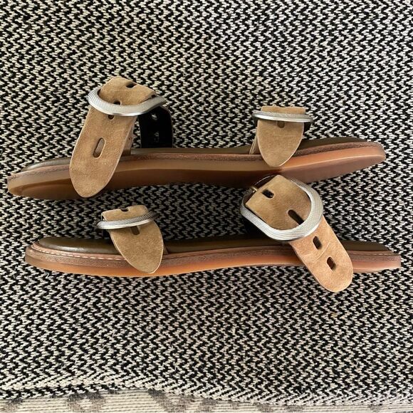 RAG & BONE ANSLEY DOUBLE SUEDE STRAP LEATHER SLIDE TAN SILVER
BUCKLES Sz-39/9 - Picture 5 of 9